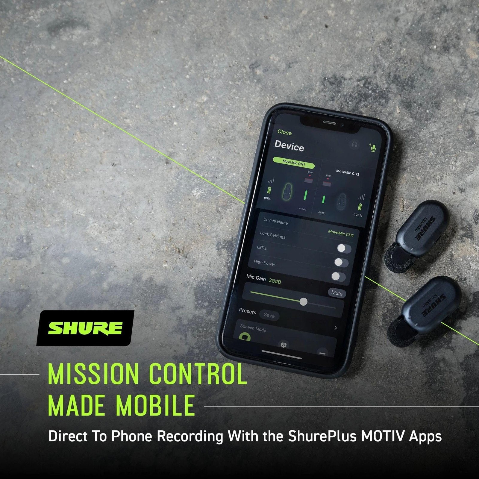 Shure MoveMic Two Kit – Pro Wireless Lavalier Microphones with Camera..-OPEN BOX