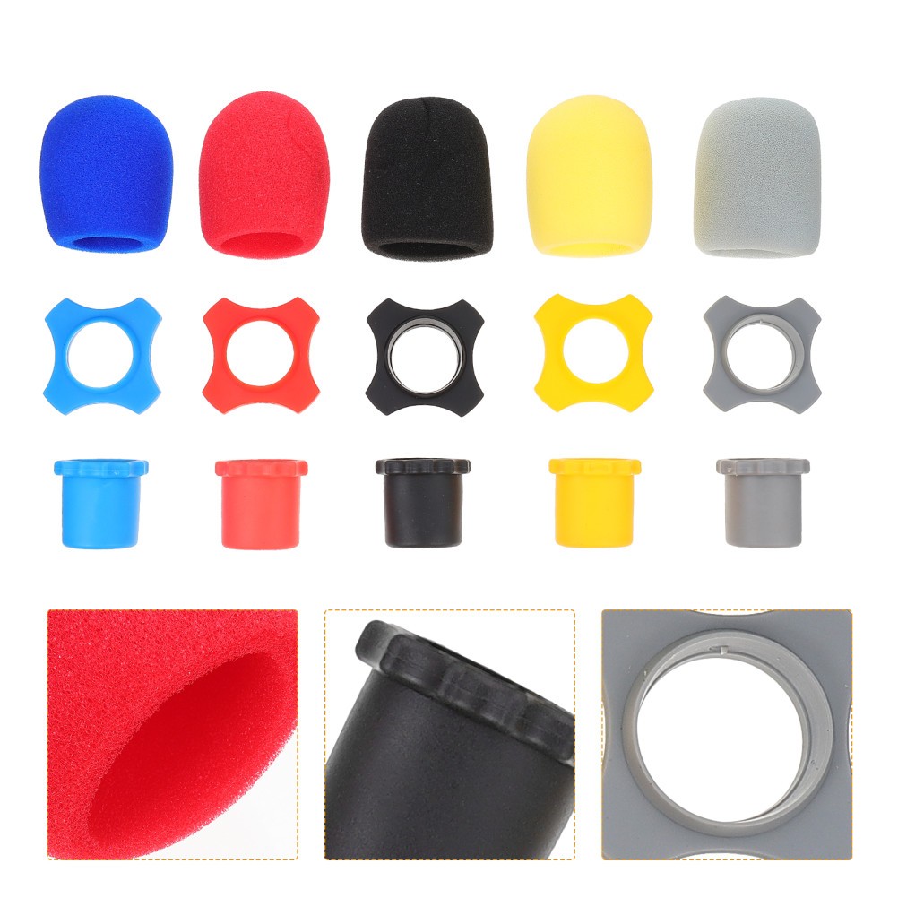 5 Sets Reusable Microphone Protective Covers Assorted Colors Anti-Drop Rings