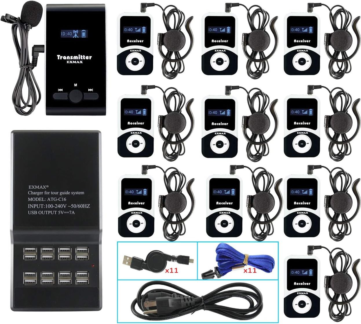 ATG-100T Wireless Tour Guide System with 1 Transmitter & 10 Receivers