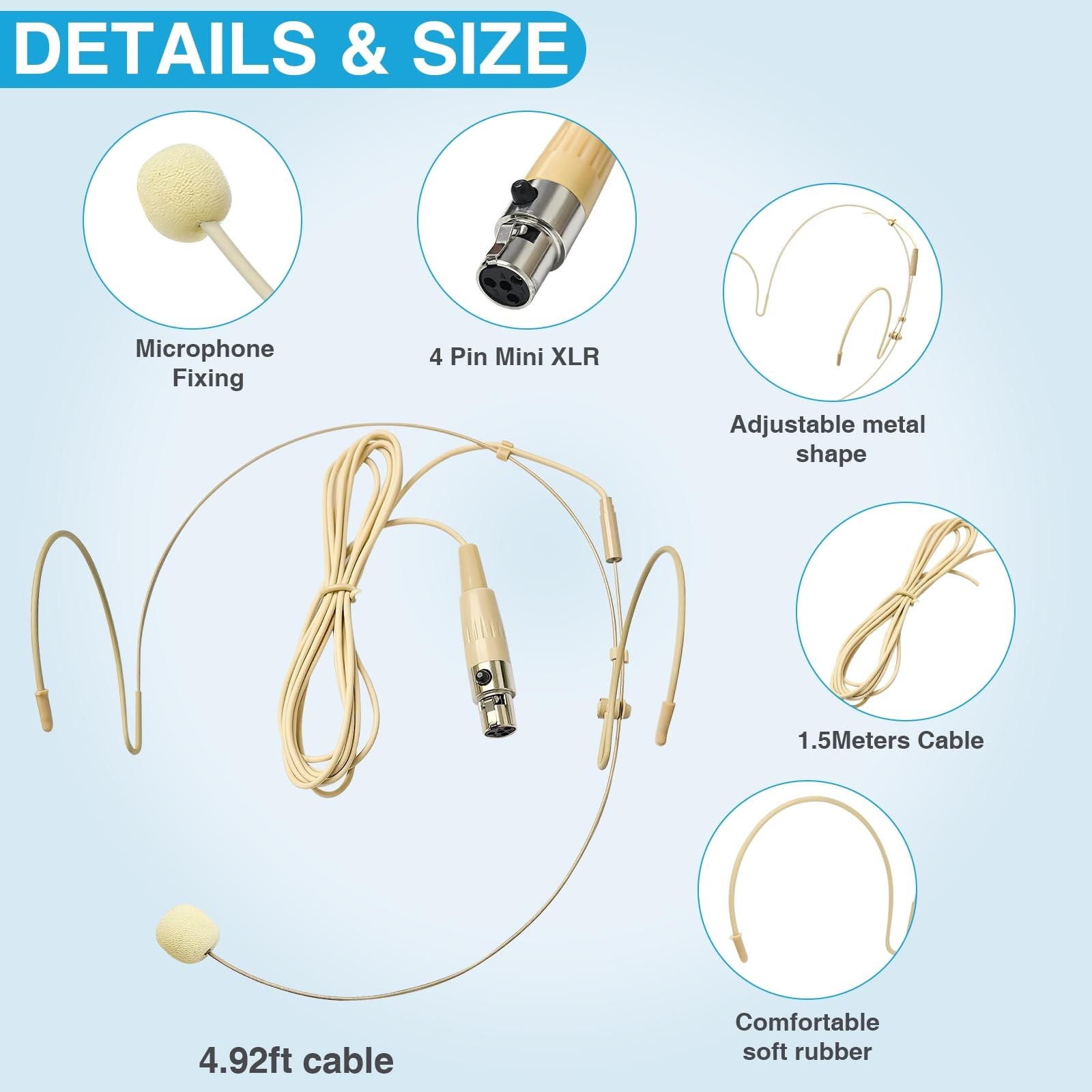 5 Pack Headset/Headworn Microphone Double Over Ear Earset Micophone for Singing