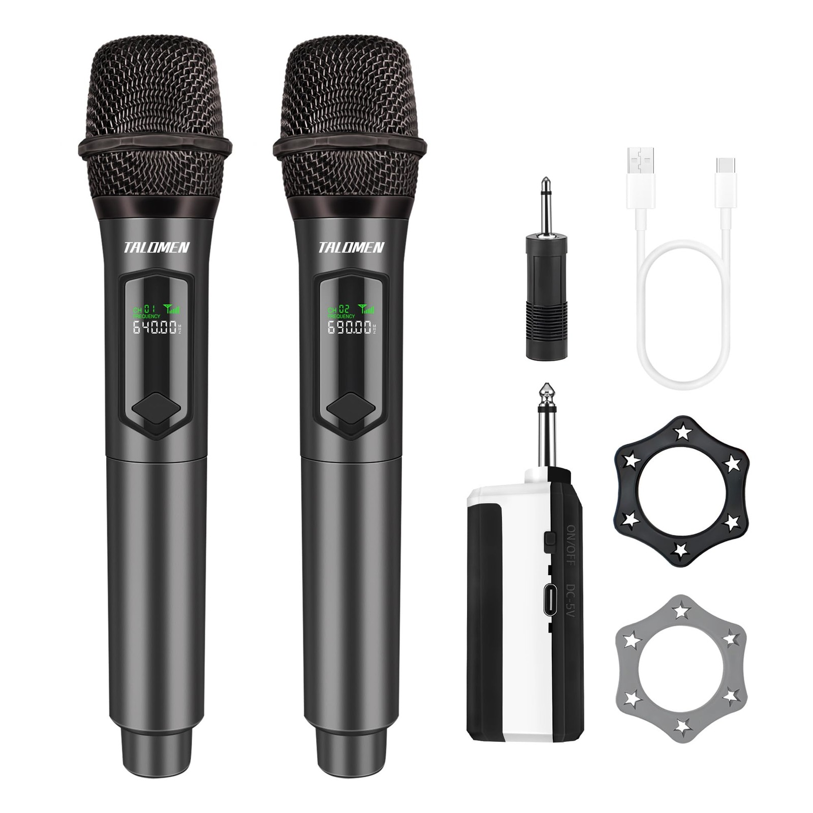 talomen Wireless Microphone,Professional Dual Handheld standard, Gray
