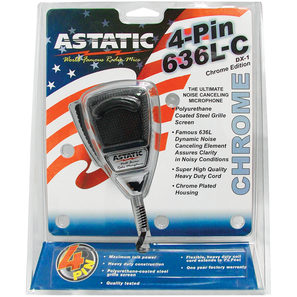Astatic 636L Noise Canceling 4-Pin CB Microphone Chrome Edition 302-10187