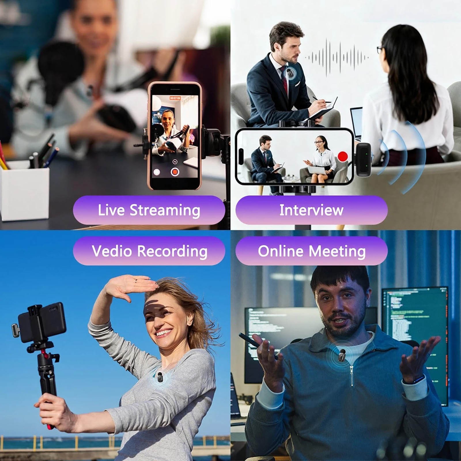 Mini Wireless Microphone for Type-C Smartphone 2.4G Lavalier Video Recording