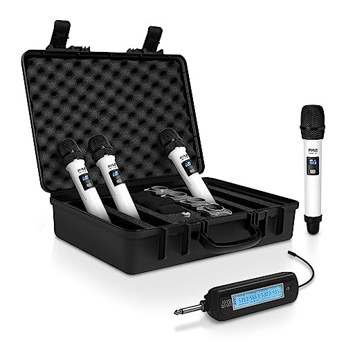 Pyle 4 Channel Portable UHF Wireless Microphone w/4x Handheld Microphone (White)
