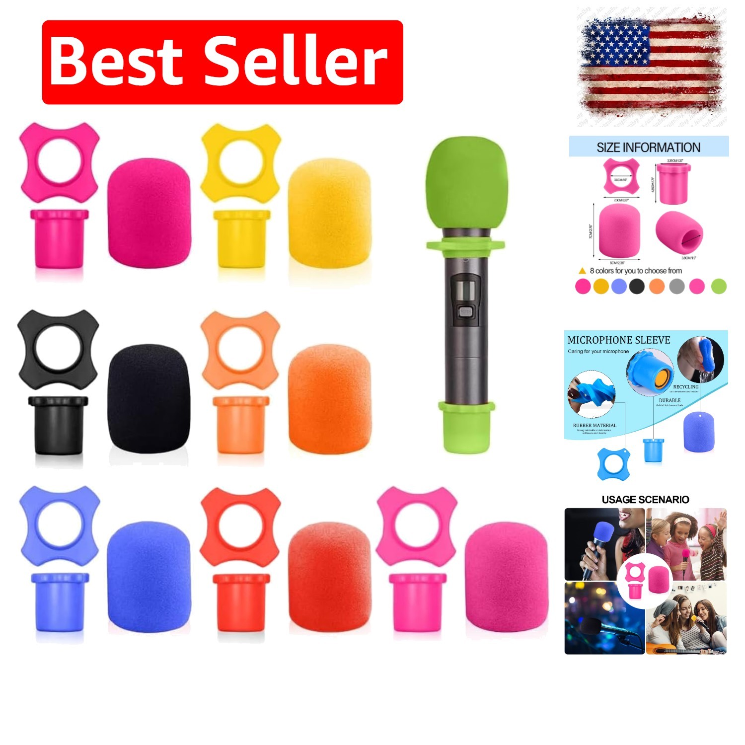 8 Set Shakeproof Anti-Rolling Handheld Microphone Silicone Ring, Colorful Mic…