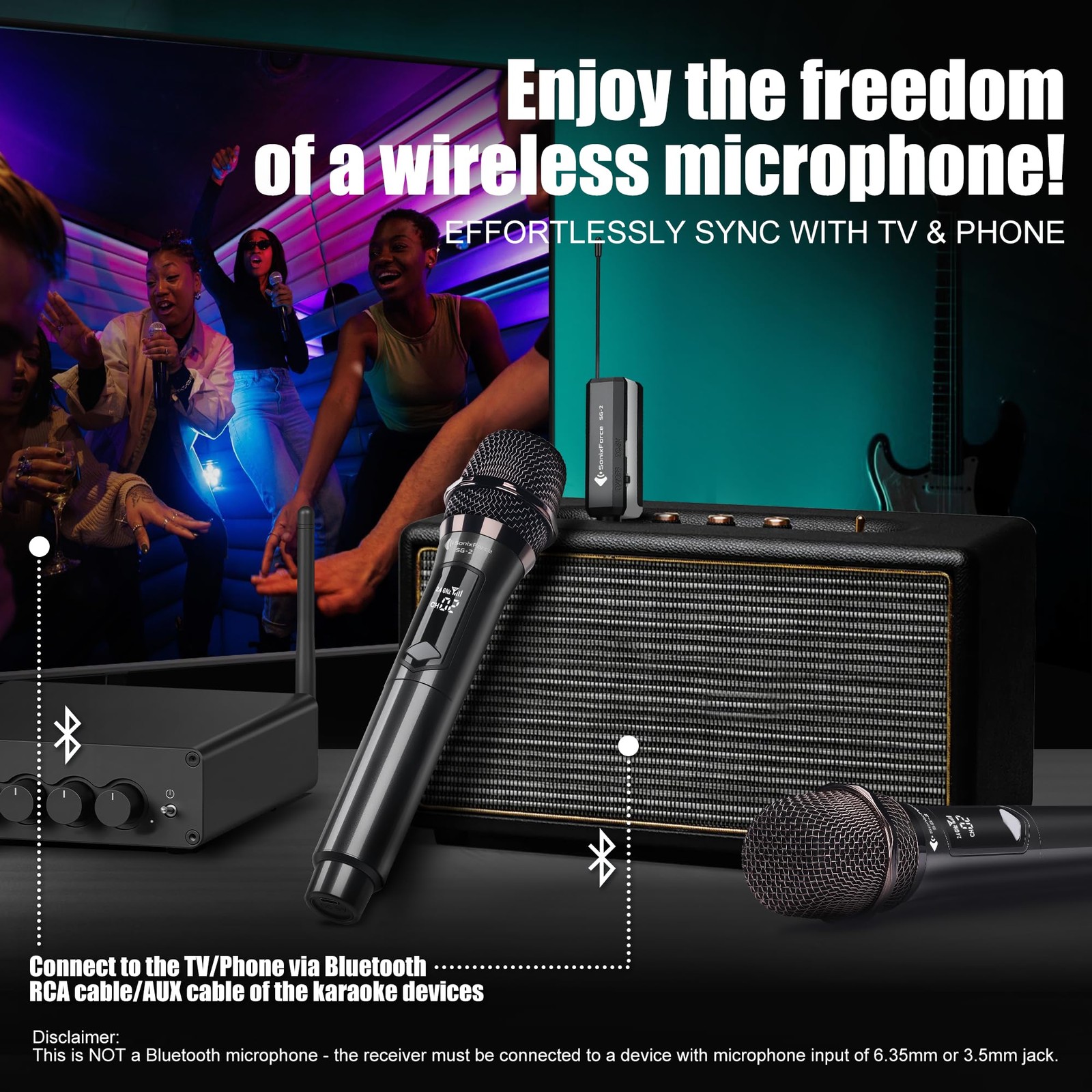 Wireless Microphones Karaoke Singing Rechargeable Dual-Channel Receiver 240ft