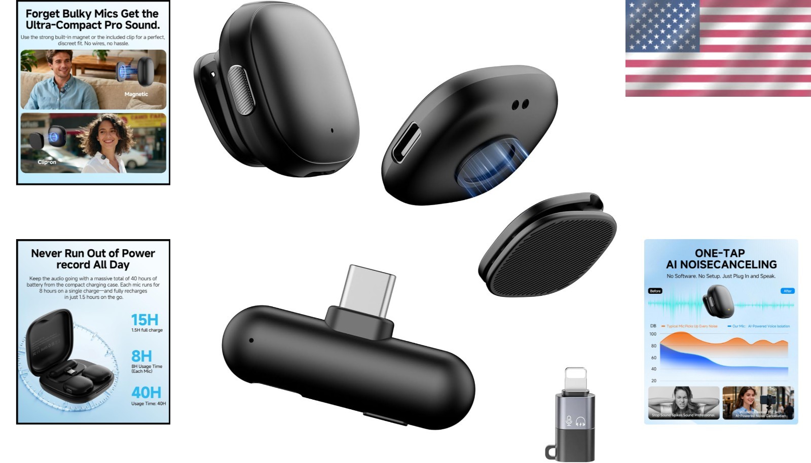 USB C Mini Microphone for iPhone 16/15/Android, Wireless Micropho…