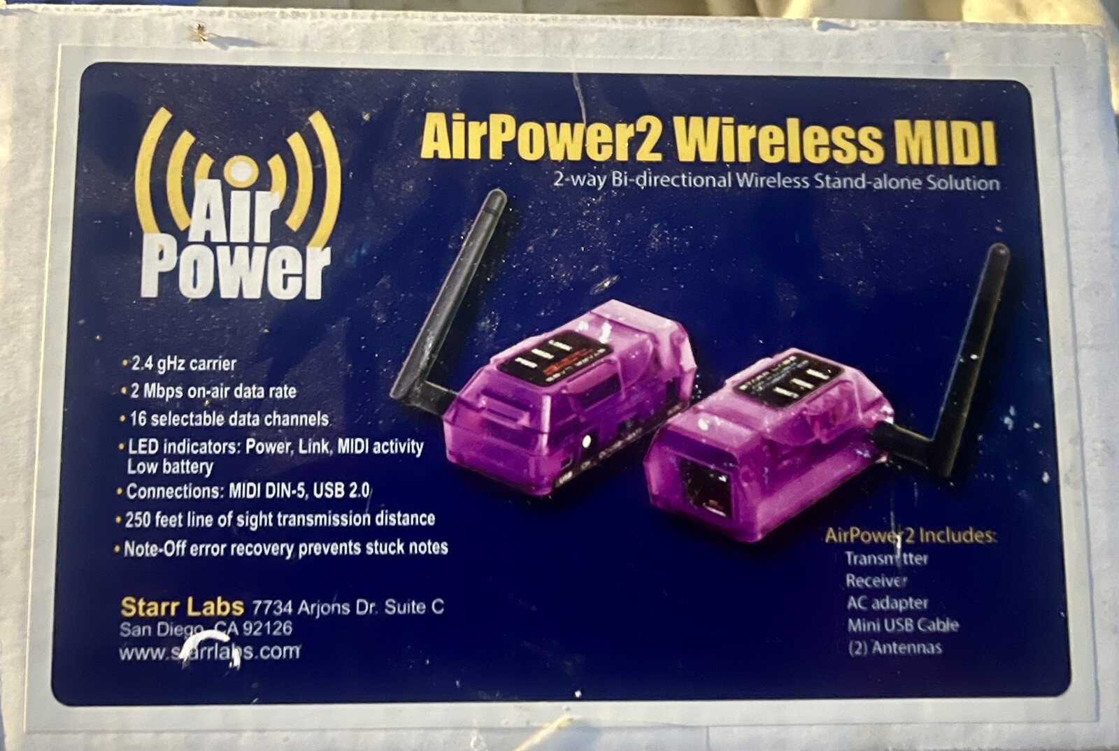 Wireless MIDI system – Starr Labs – AirPower2 – 2.4GHz – 250 ft range- used