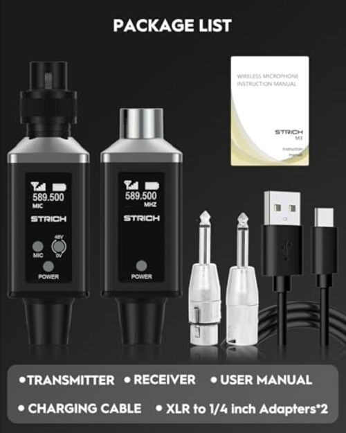 M3 UHF Wireless Microphone XLR Transmitter and Receiver 16 Channels, 164 ft