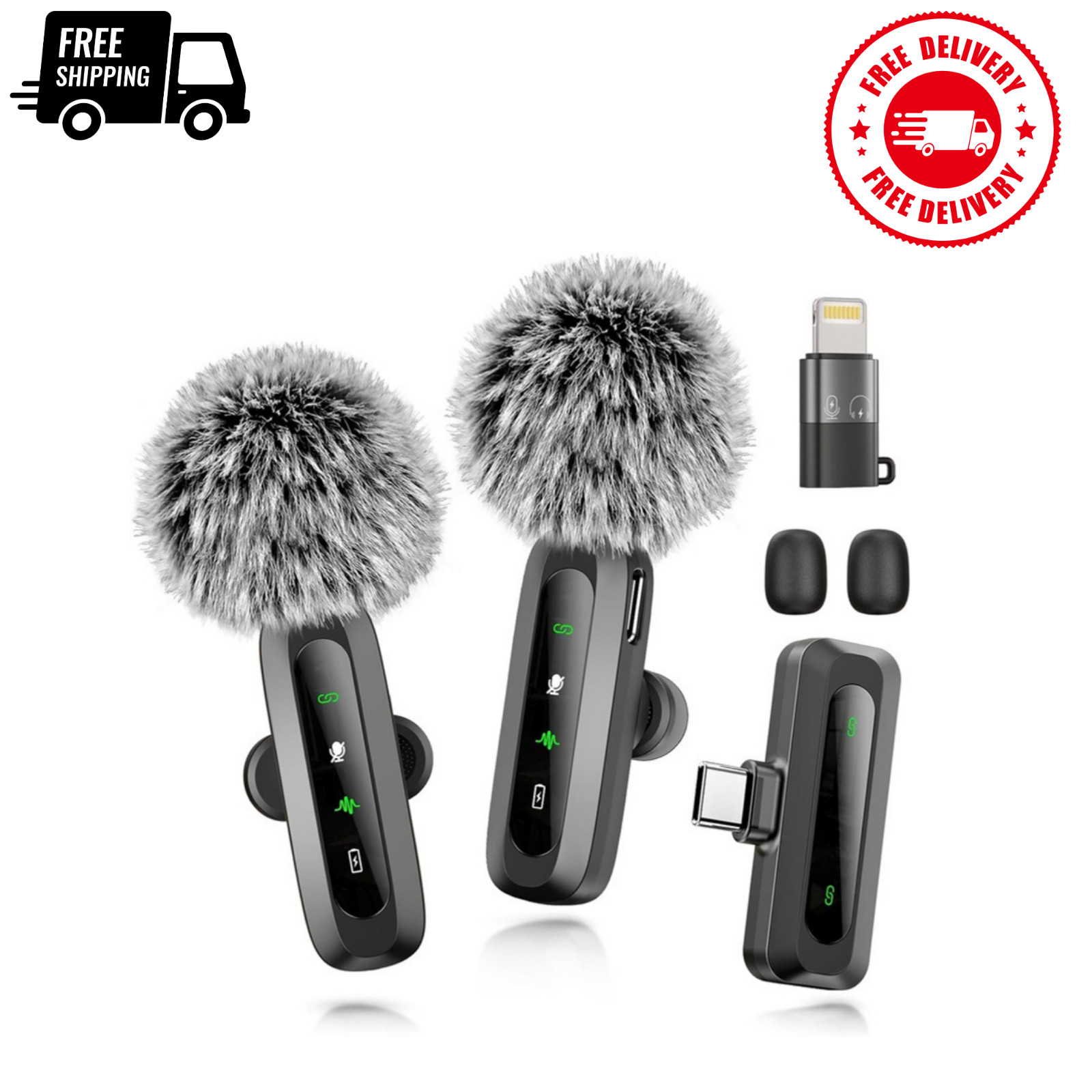 Wireless Microphone Mini Mic for iPhone/Android Phone, LED Display Lavalier Micr