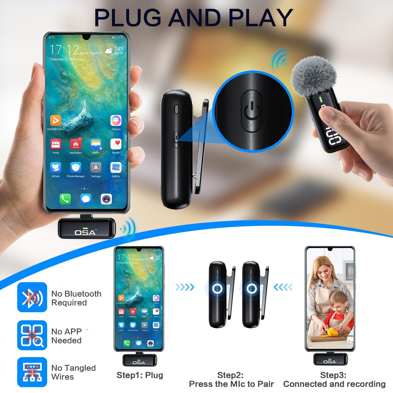 Lavalier Microphone for with Charging Case and Transmitter Digital Display – …