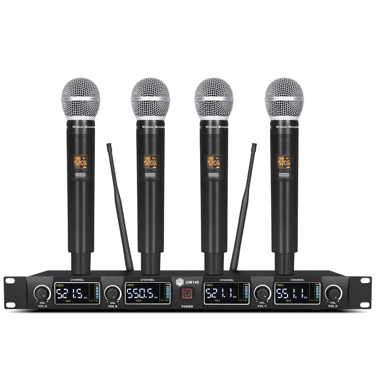 UW140 Wireless Microphone System, 4-Channel UHF Cordless Mic Set with Four