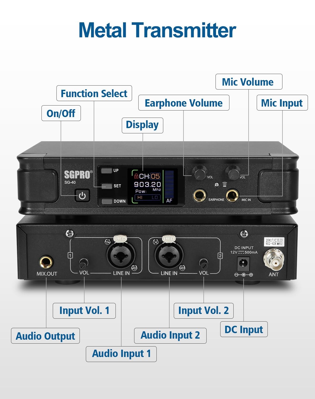 SGPRO Wireless inEar Monitor System, IEM System Mono with Metal Transmitter, …