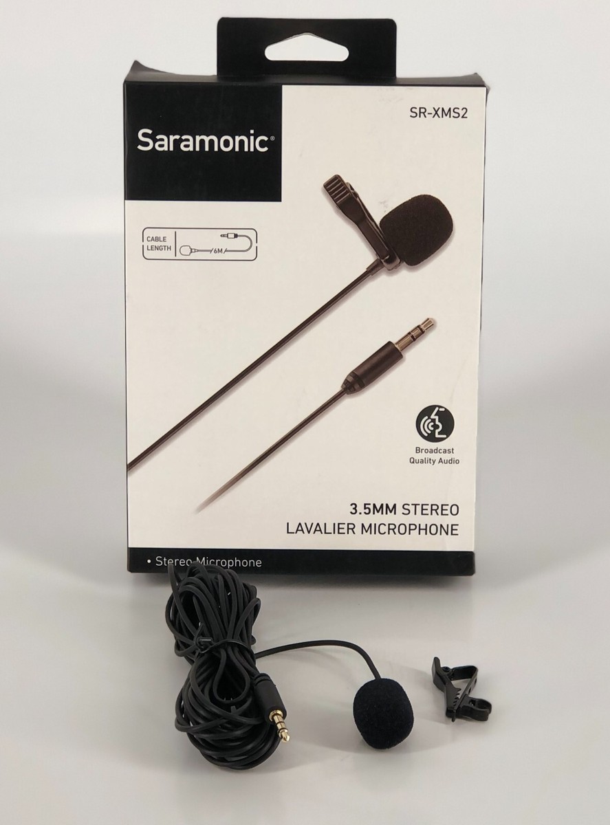 Saramonic SR-XMS2 Stereo Lavalier Mic 3.5mm TRS DSLR Recorder 20ft Cable Open Bo