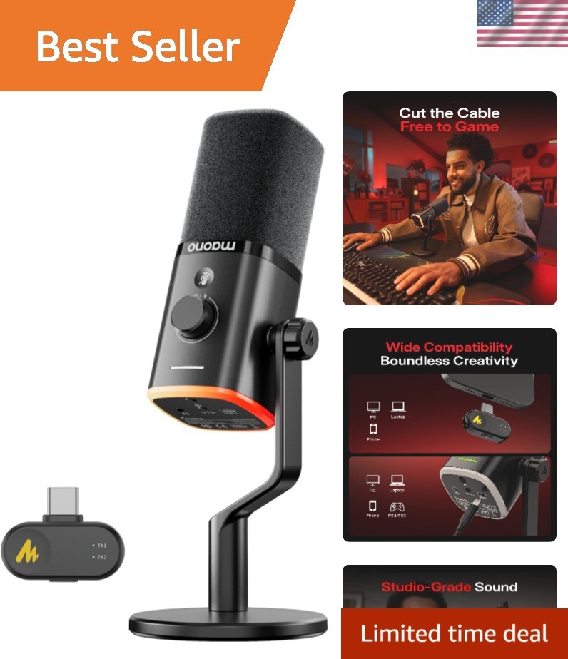 PD100W USB Wireless Microphone for PC, Gaming Streaming Dynamic Mic with One-…