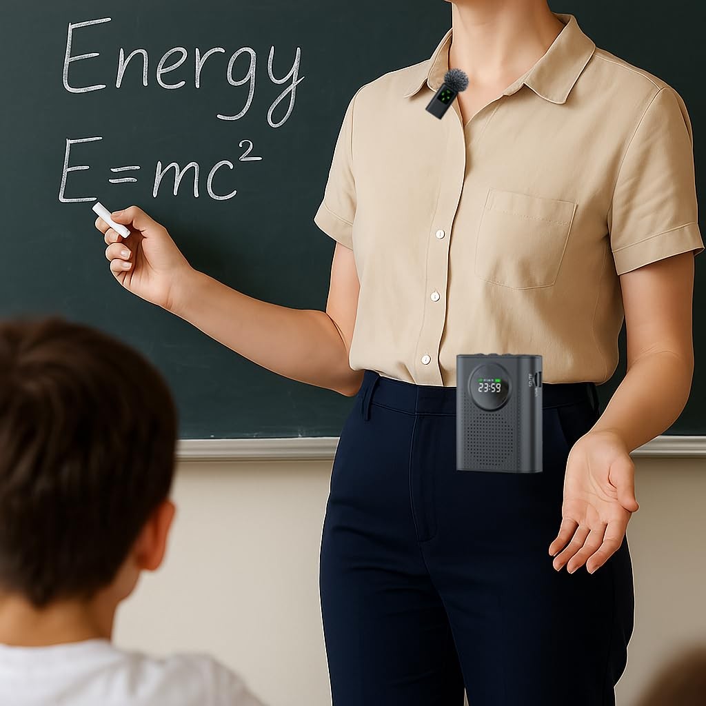 Voice Amplifier with Wireless Microphone for Teachers – Portable Bluetooth Clip-