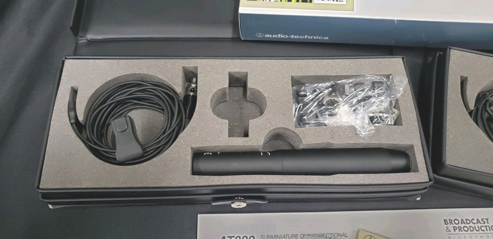 Pair of Audio-Technica AT899 Condenser Lavalier Microphones w XLR Adapter & Case