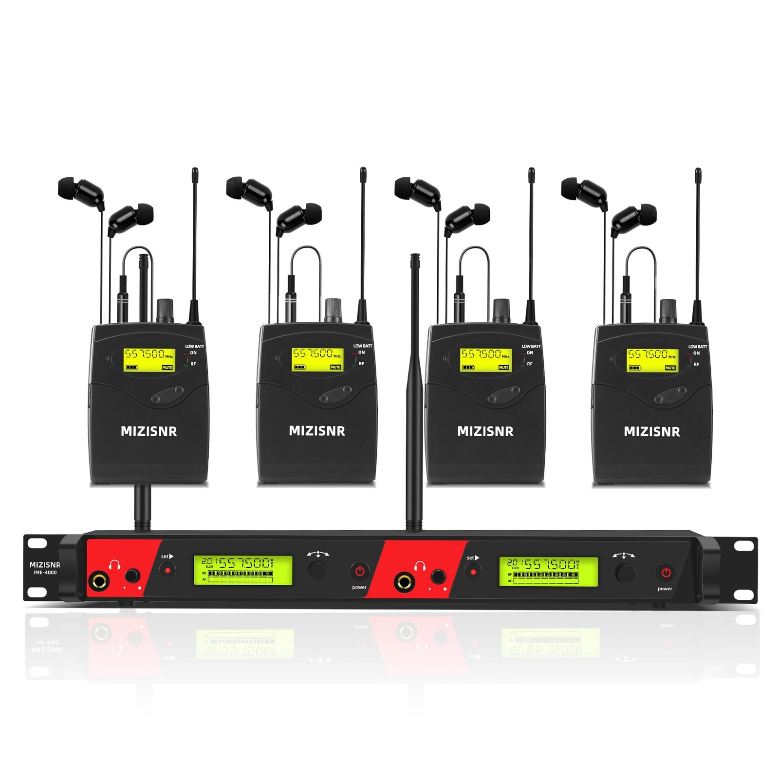 MIZISNR Wireless in Ear Monitor System, 2 Channel 4 Bodypacks Pro Mono IEM Sy…