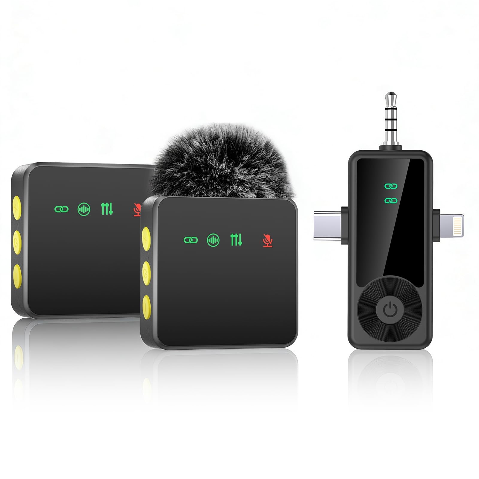 3-in-1 Wireless Microphone for iPhone/Android/with Noise Cancellation, 2-Pack…