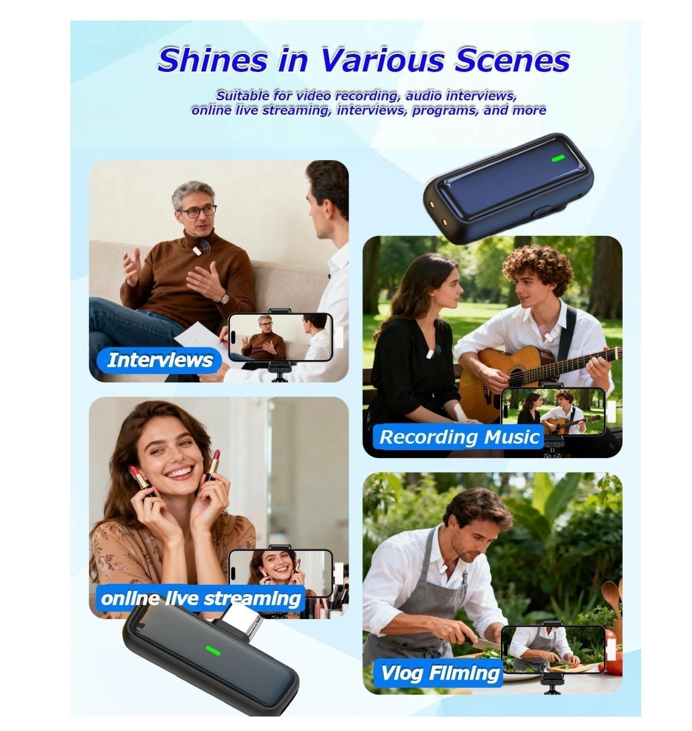 Wireless Lavalier Microphone Type-C Noise Cancelling Vlog Live Recording Mic NEW