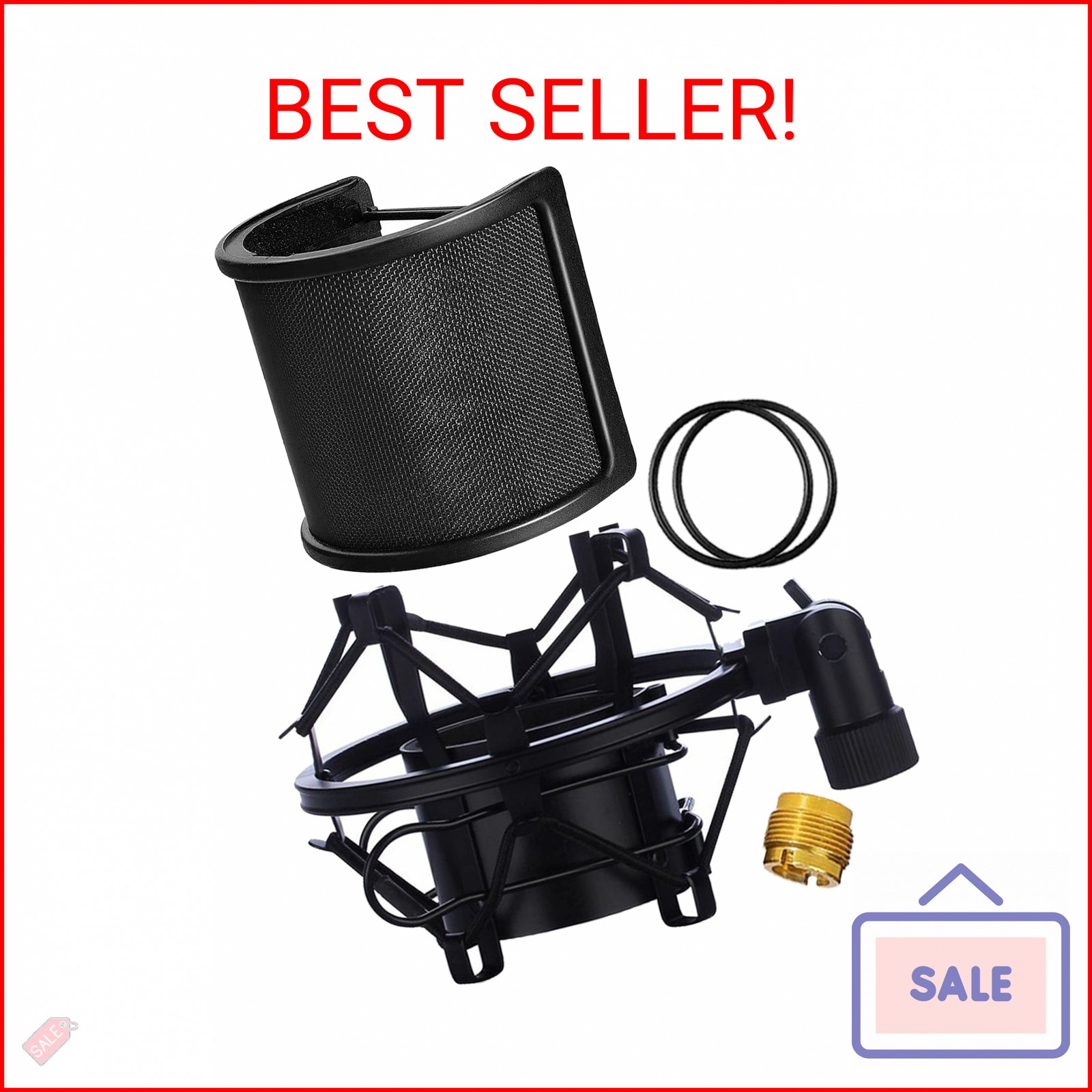 Microphone Shock Mount with Pop Filter, Mic Anti-Vibration Suspension Shock Moun