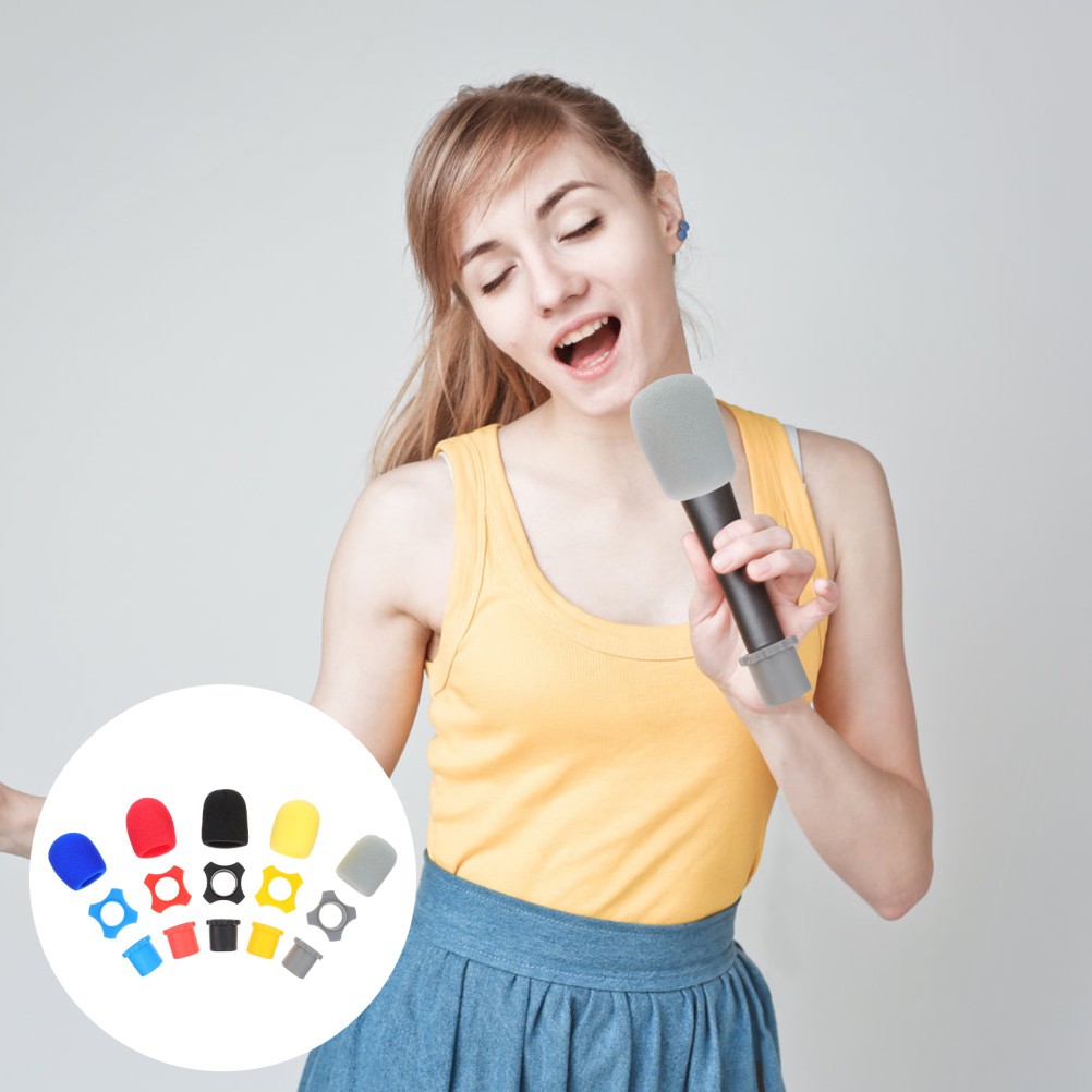 5 Sets Reusable Microphone Protective Covers Assorted Colors Anti-Drop Rings