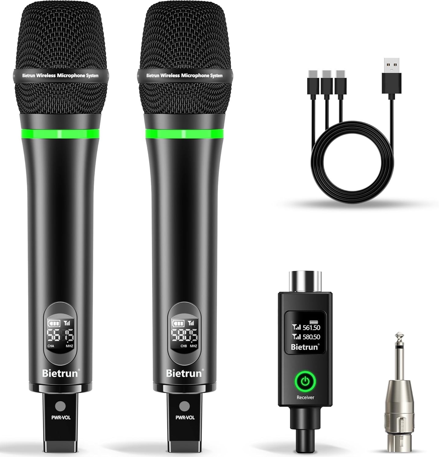 Micrófono inalámbrico recargable, con salida de 1/4 pulgadas para karaoke…