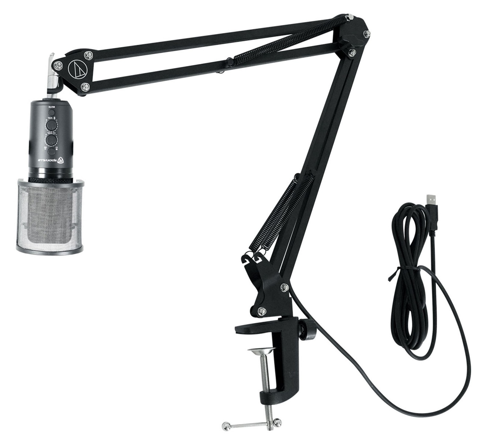 Rockville ROCK-STREAM PRO USB Microphone Recording Mic+Audio Technica Boom Arm