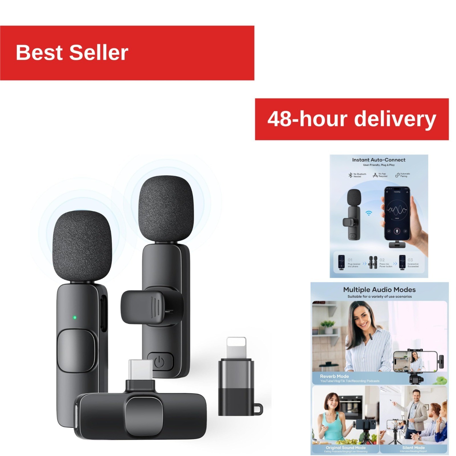 KUKIHO Wireless Lavalier Microphone 2 Pack for iPhone iPad Android