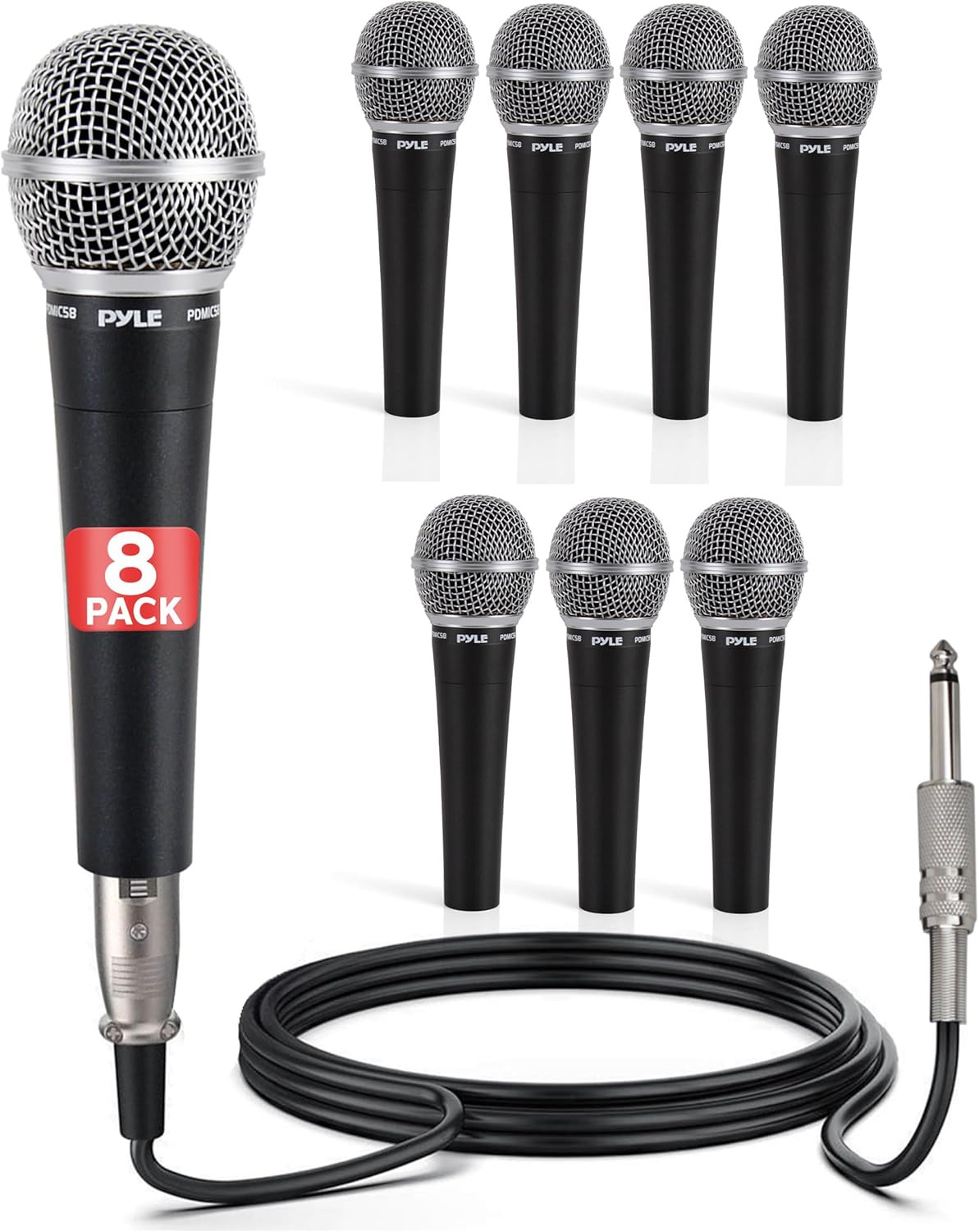 Professional Dynamic Microphone – 8-Pack Unidirectional Handheld Mic with Built-