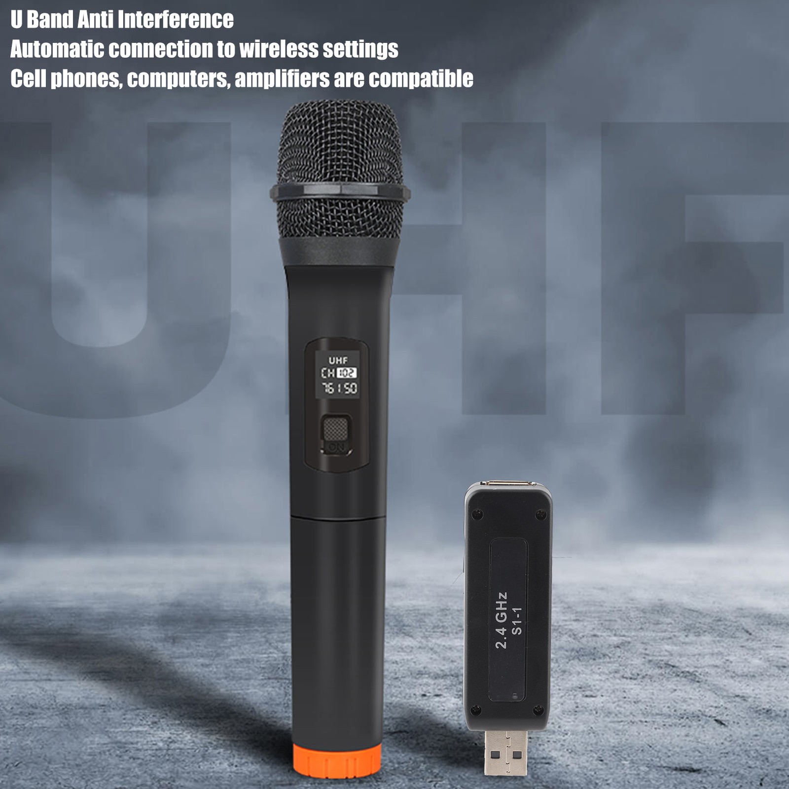 UHF Wireless Microphone 131ft Range Noise Reduction Handheld Dynamic Mic With