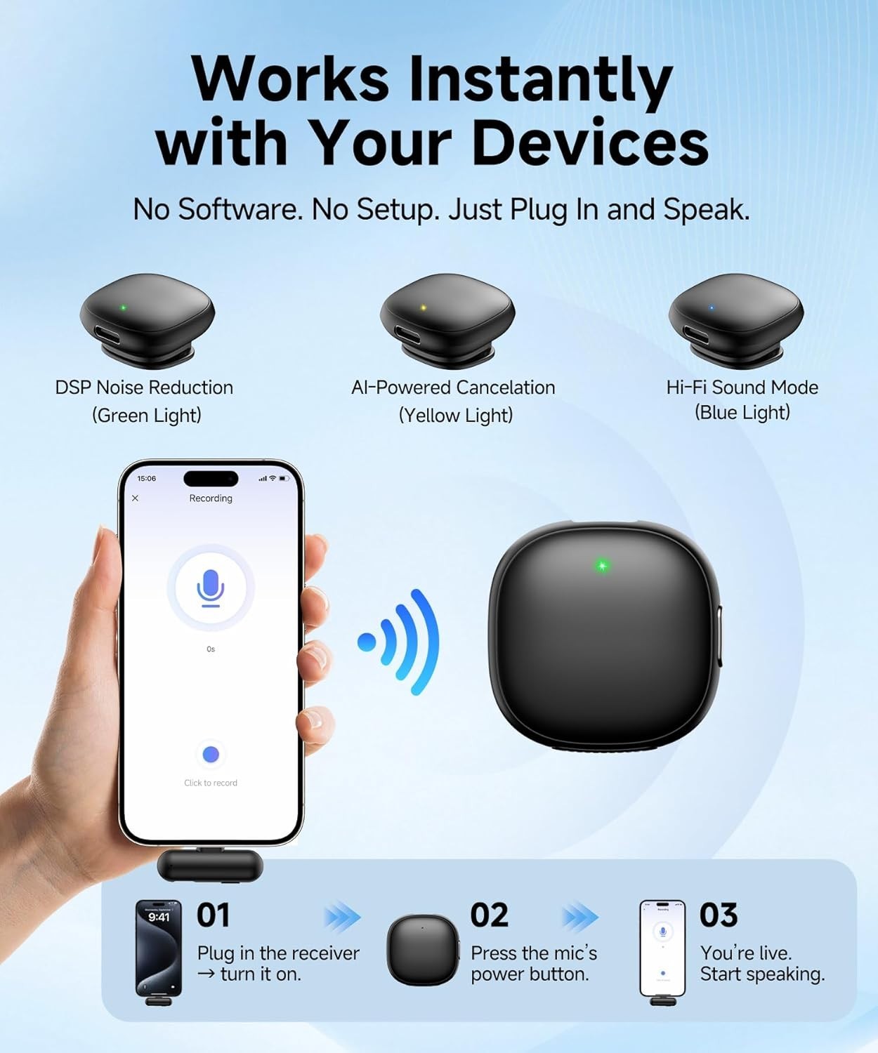 USB C Mini Microphone for iPhone 16/15/Android, Wireless Micropho…