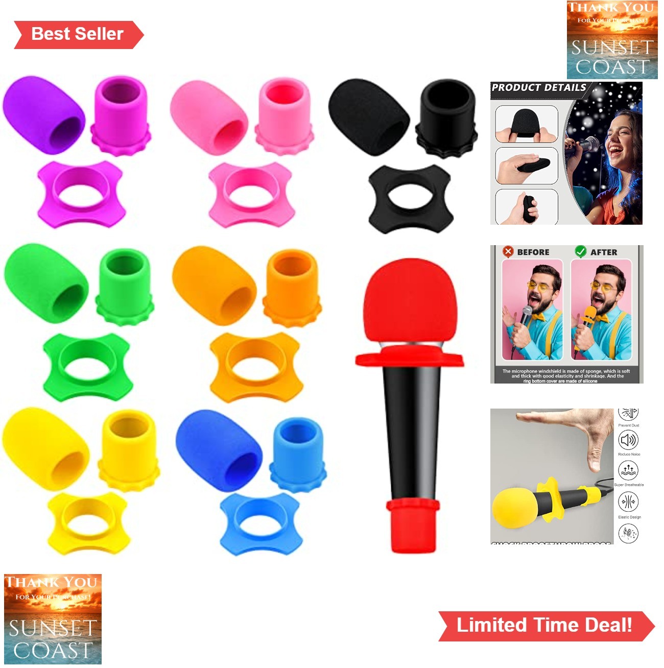 8 Set Microphone Wind Screen Foam Covers with Rings and Sleeves for Handheld Mic