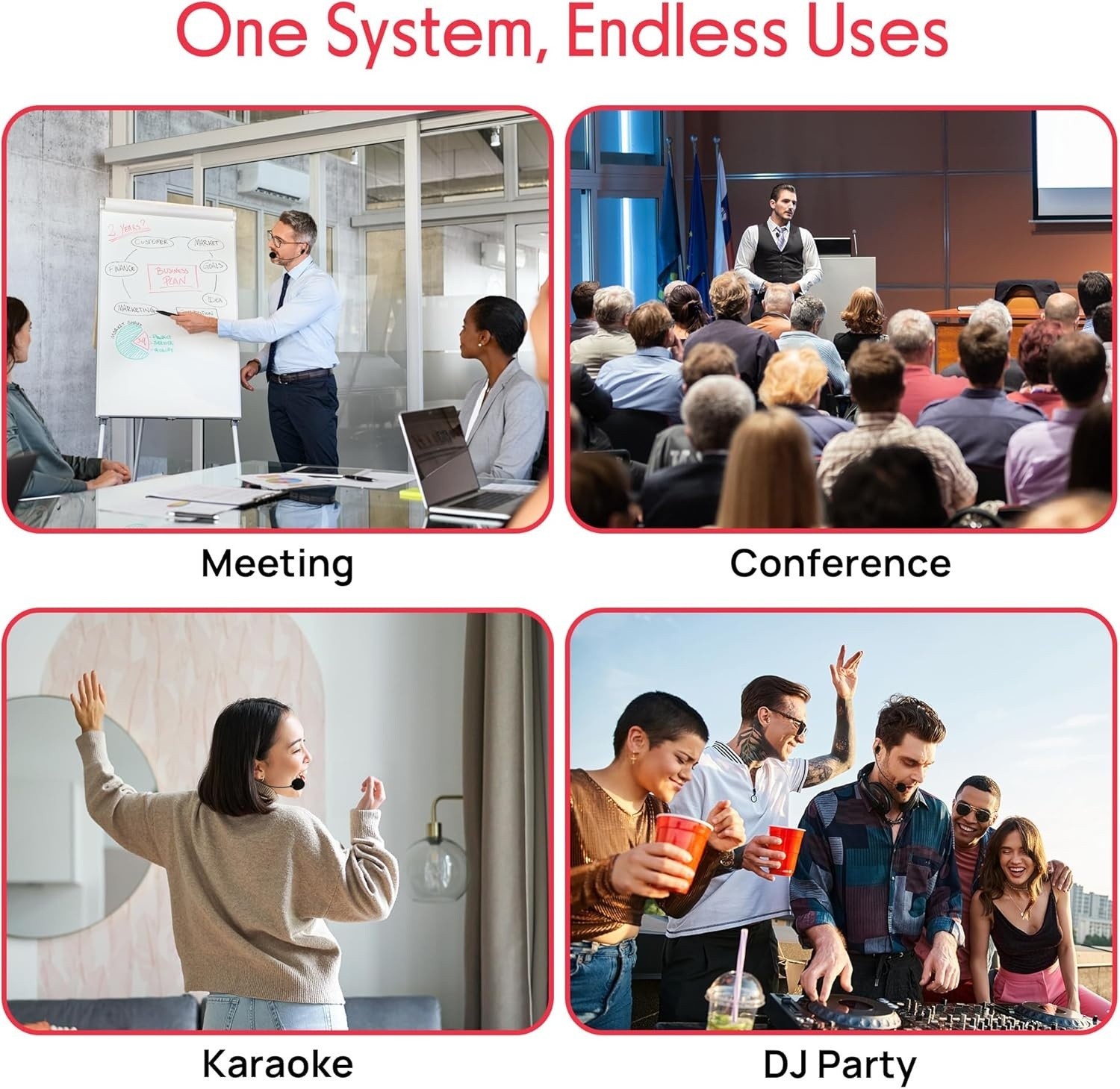 Wireless Microphone System, Fixed Dual Frequency Wireless Mic Receiver Karaoke