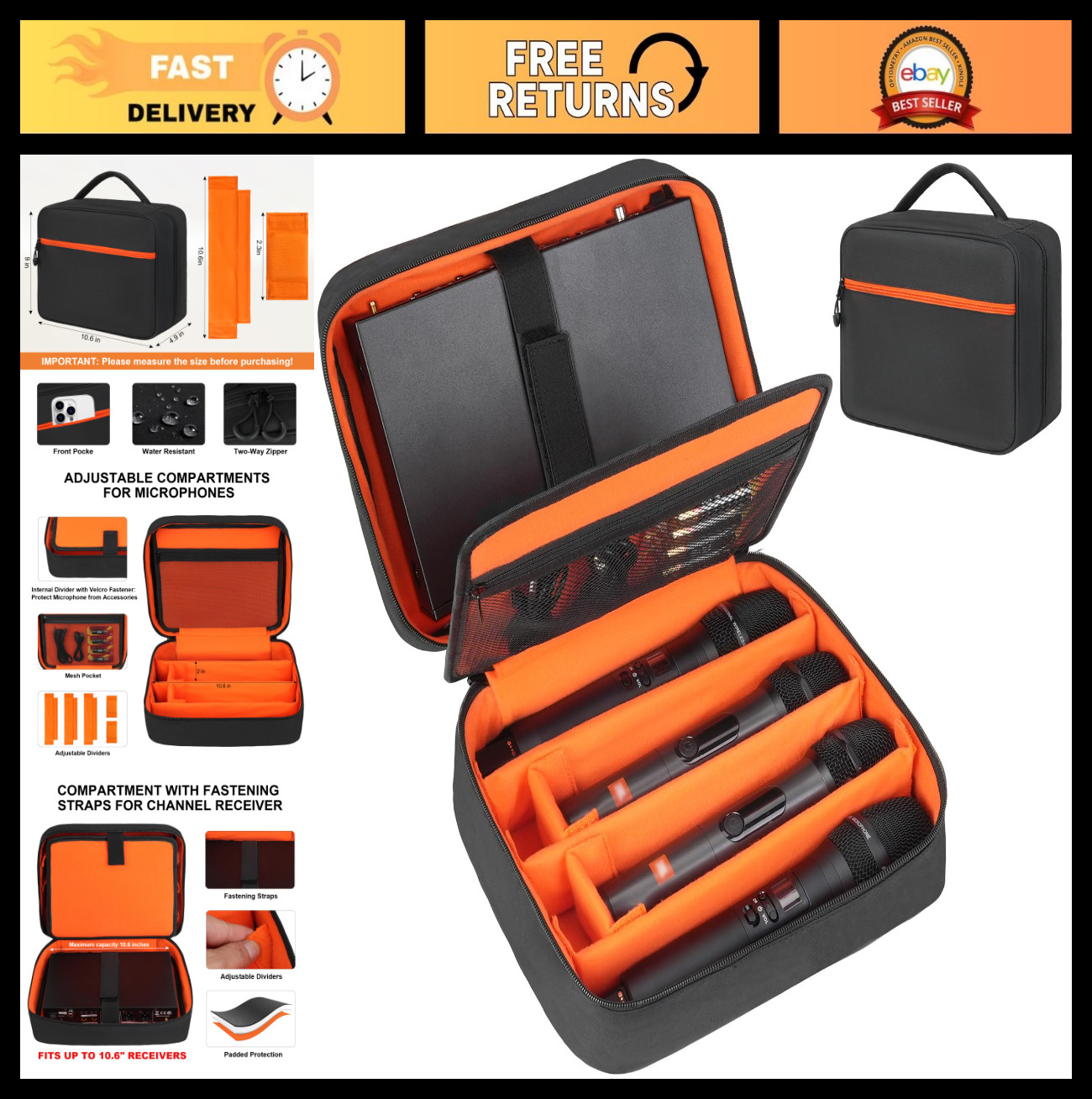 4-Slot Wireless Microphone Storage Bag, Double Layer Organizer for Receiver & Ca