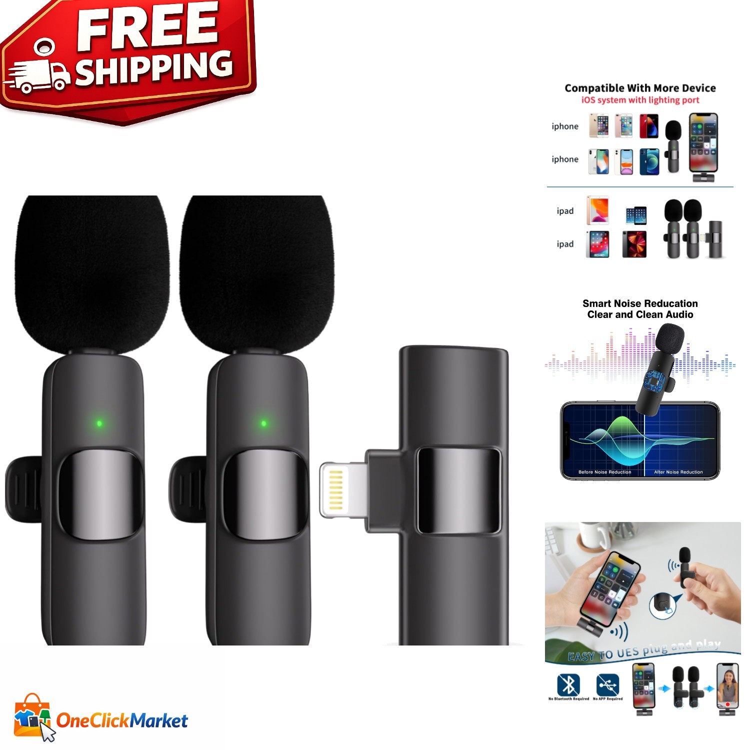 Wireless Lavalier Microphone 2-Pack for iPhone, iPad – Clear Sound & Noise Re…