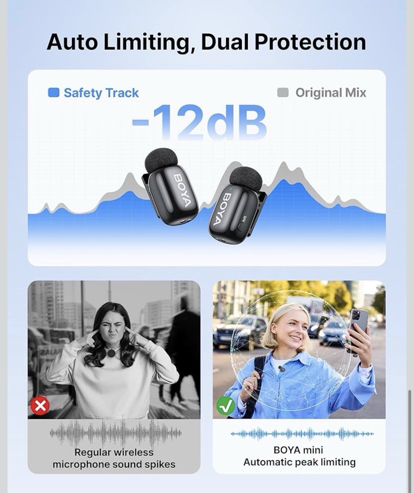 BOYA Mini 2 Wireless Lavalier Microphones for Iphone 15/16/17 & Android AI Noise