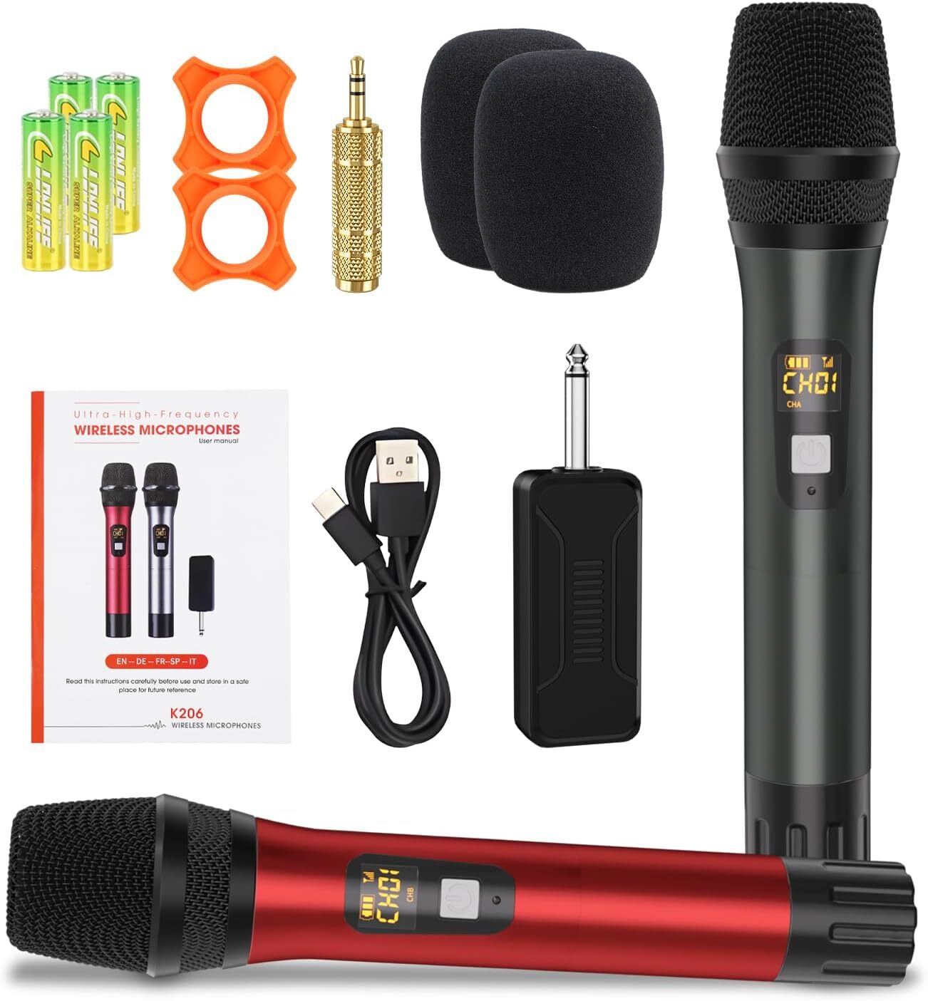 Wireless Microphones for Karaoke, Wireless Dual Handheld Dynamic Mic System Set