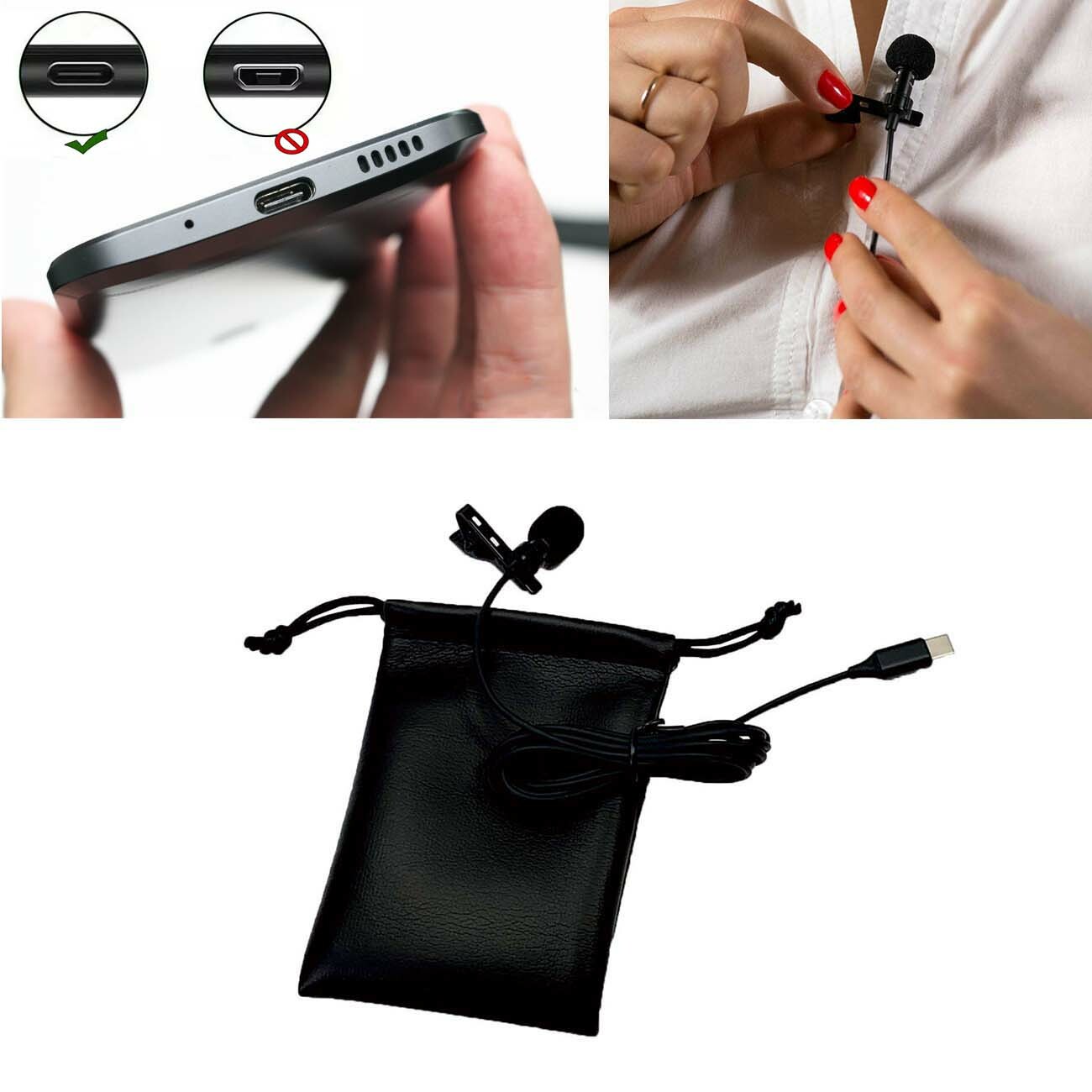 Perfect Clip Type Lapel USB Type C Microphone Android Record Video Youtube #B