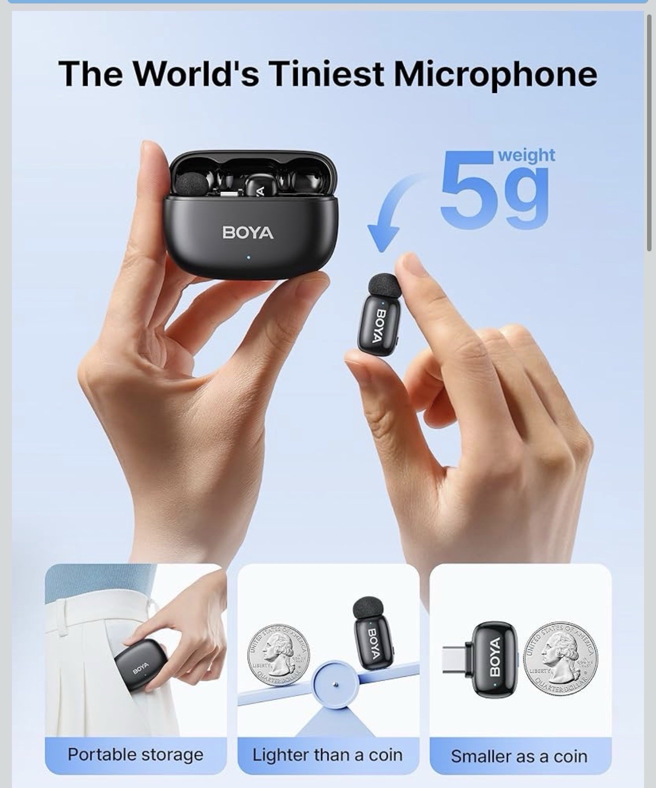 BOYA Mini 2 Wireless Lavalier Microphones for Iphone 15/16/17 & Android AI Noise