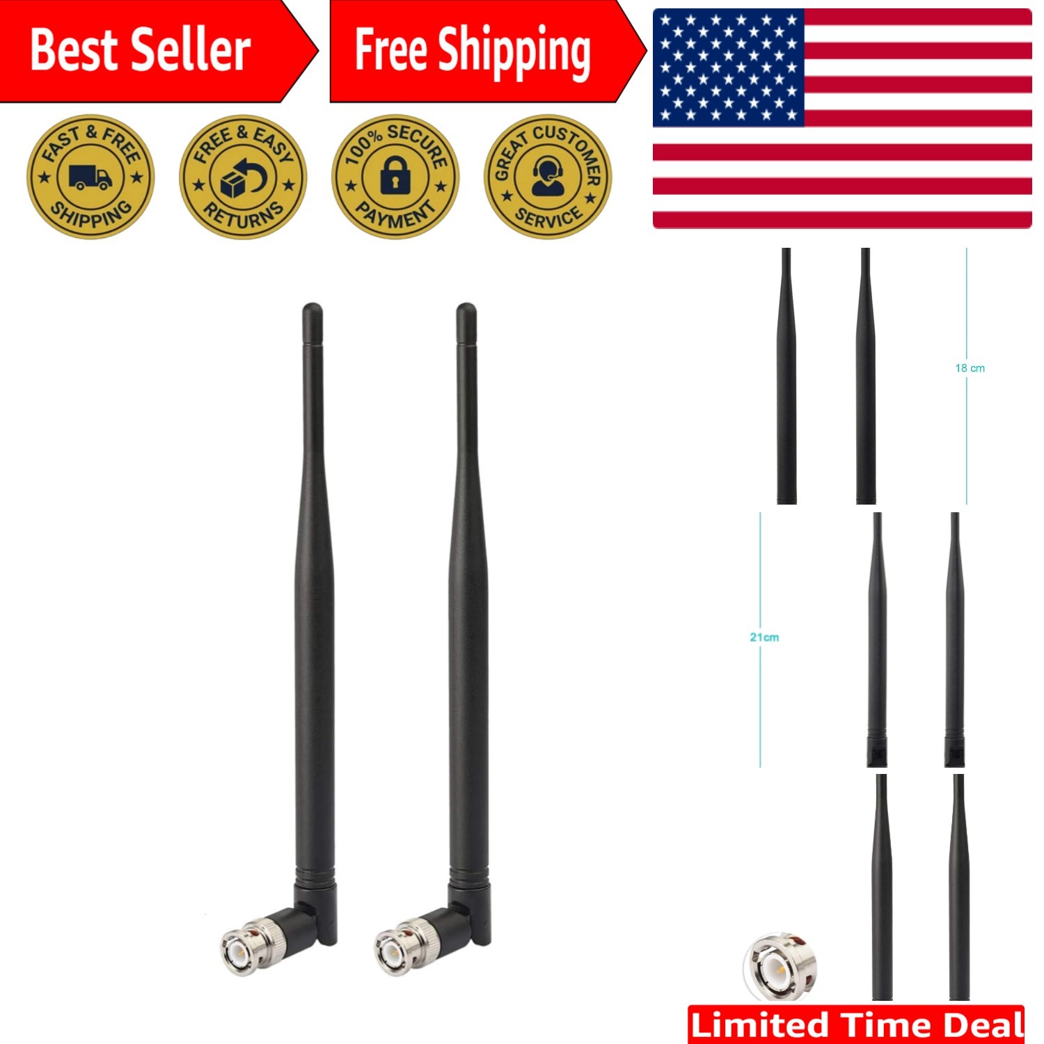 Compact UHF Antenna System 2-Pack, BNC Male 400-960MHz – Optimal Wireless Audio