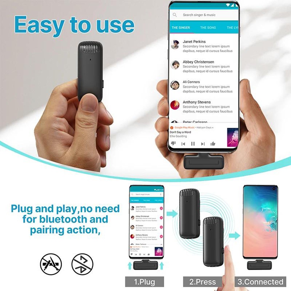 Lavalier Microphone Wireless Audio Video Recording Mini Mic For Android / iPhone