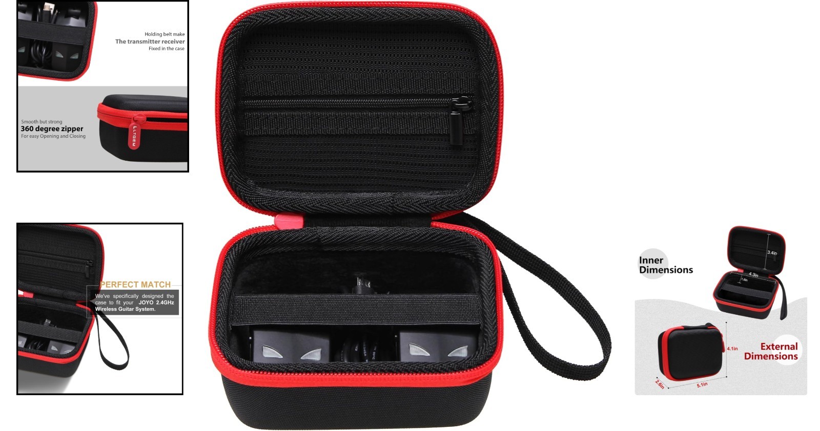LTGEM Red EVA Hard Case for Wireless Guitar Transmitter & Receiver, Compact Size