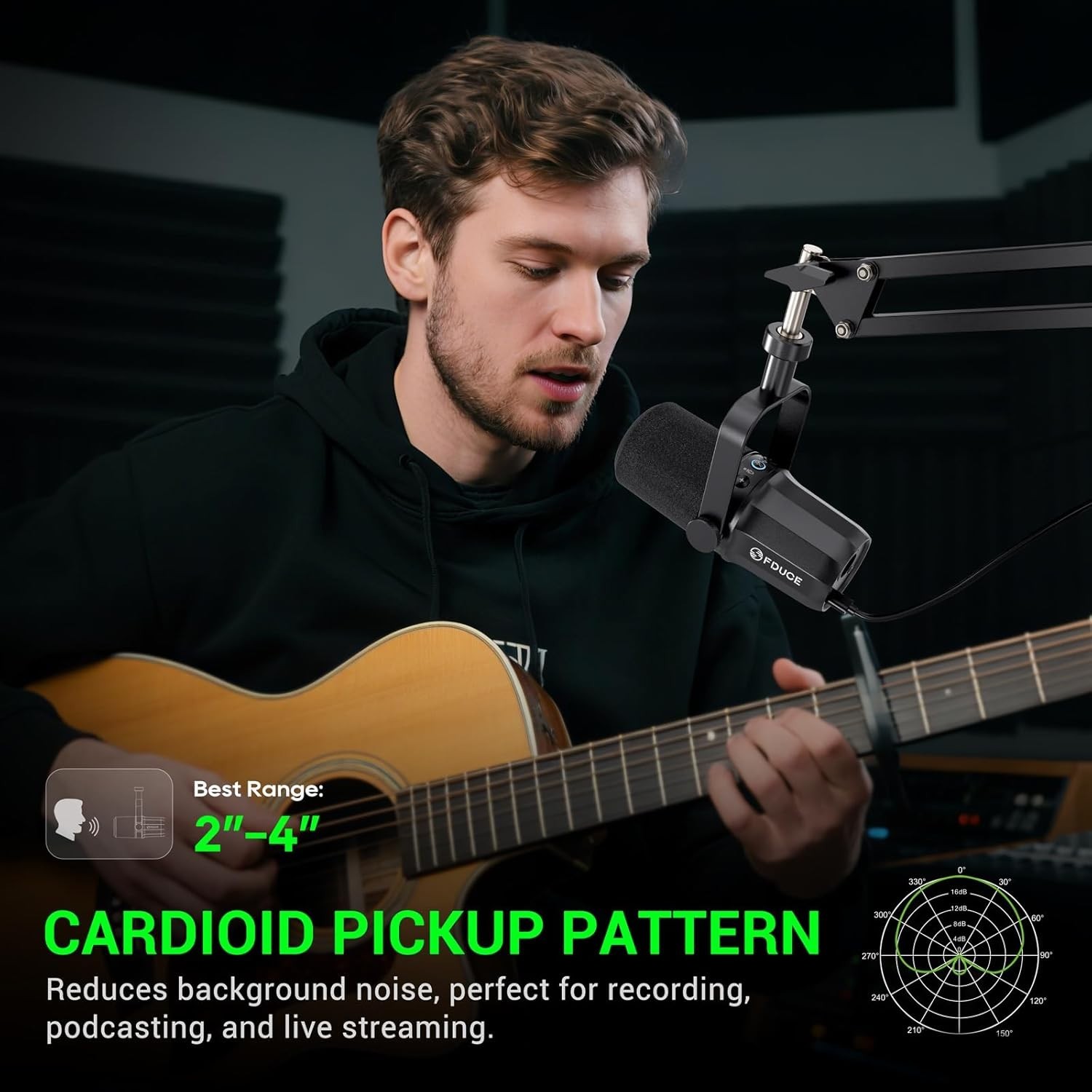 High-Performance Podcast Microphone with Adjustable Boom Arm and USB/XLR Output