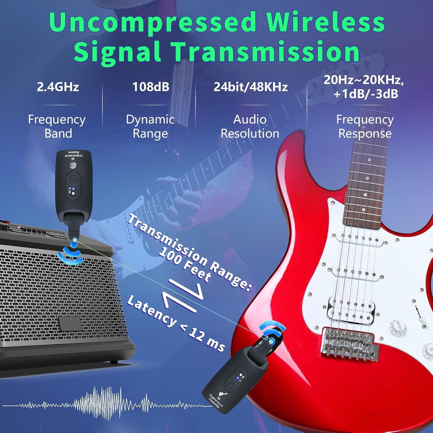High-Performance A9 Wireless Guitar System – 100Ft Range, Crystal-Clear Sound