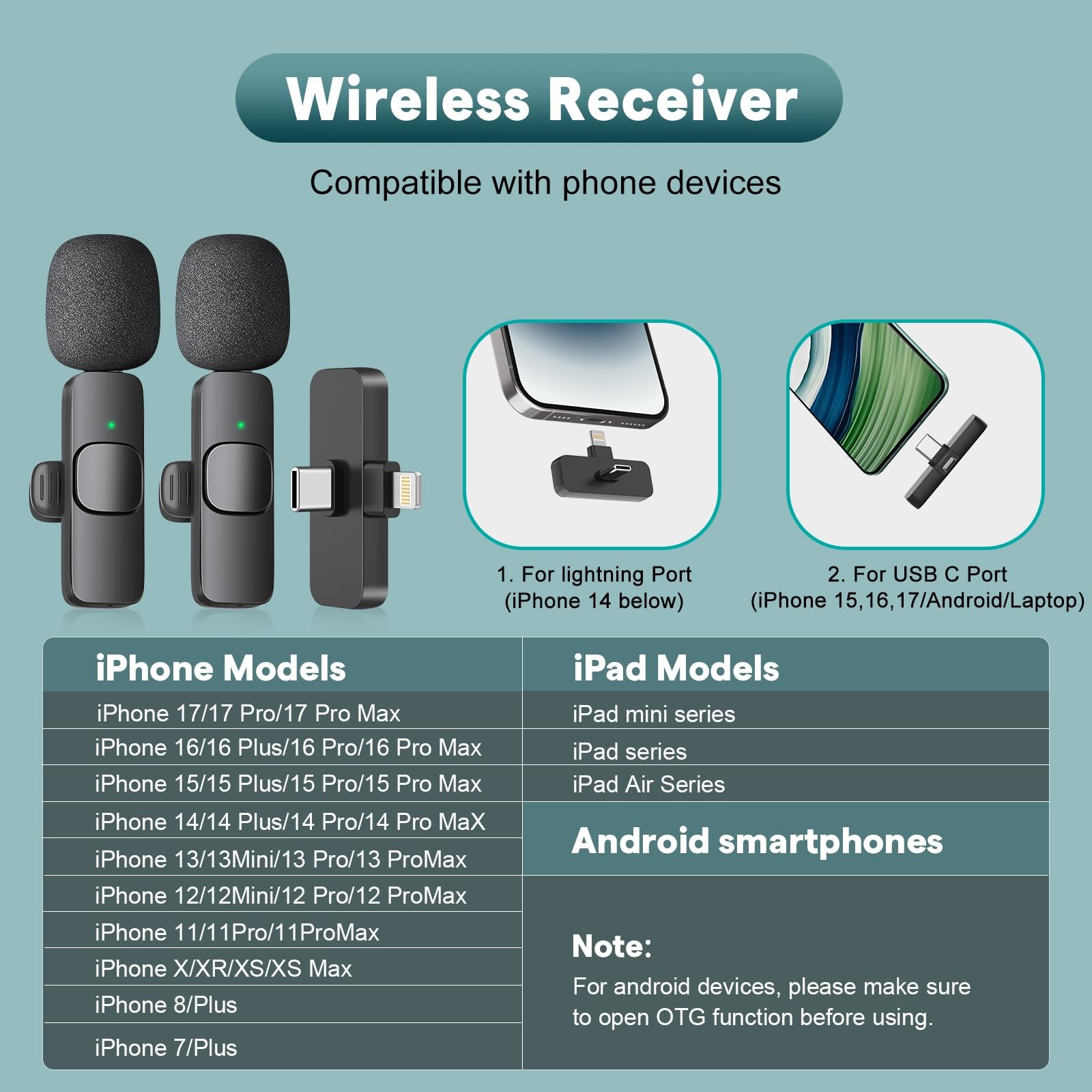 Wireless Mini Microphone for iPhone, Android Phone – 2 Pack Lavalier Lapel Mi…