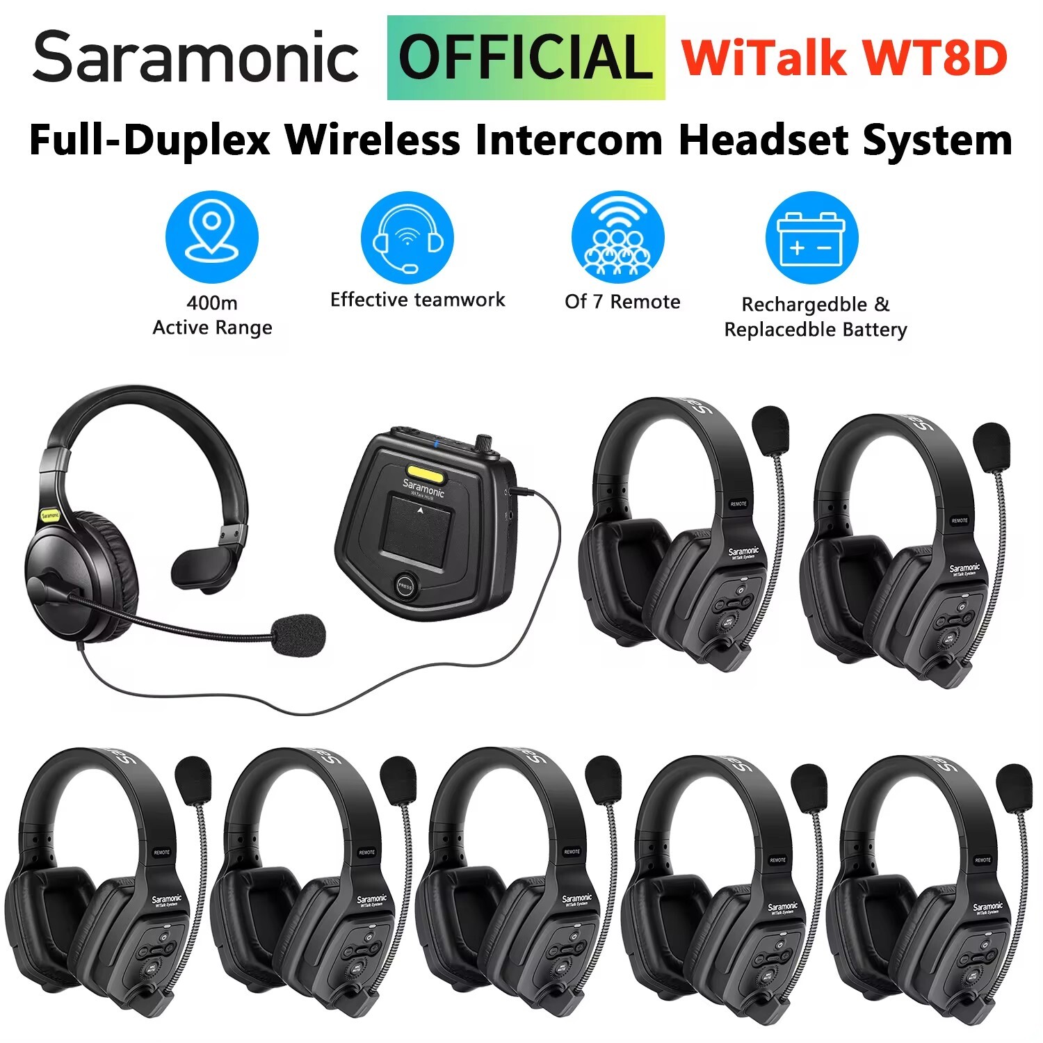Saramonic WiTalk WT8D 400m Full-Duplex Wireless Intercom Headset System 8-Person