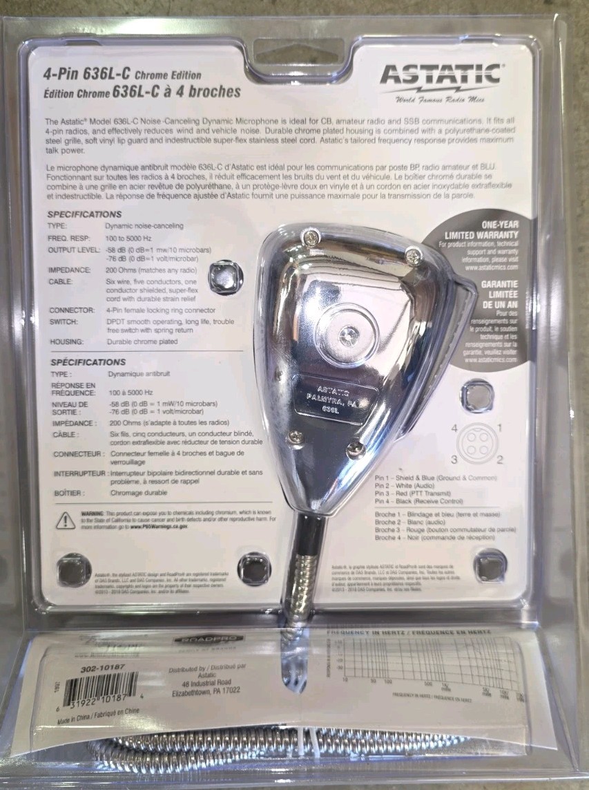 Astatic 636L-C 4 Pin Noise Canceling Microphone Chrome