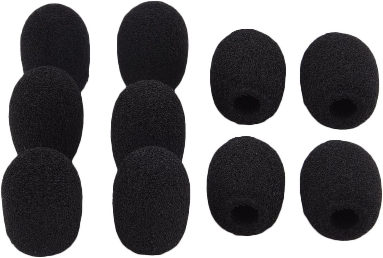 Compact Black Foam Windscreen Covers for Lapel Headset Microphones (10-Pack)