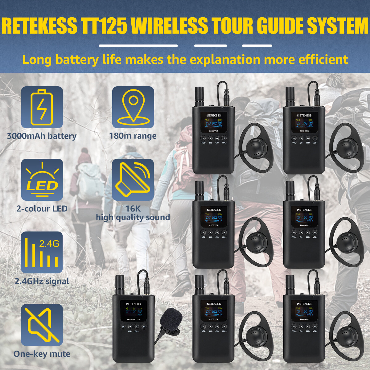 TT125 Tour Guide System Assisted Mic Transmitter 6 Receiver for Training Plant
